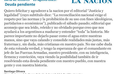 Mons. Olivera felicita por el editorial Justicia y Legalidad publicado en el Diario La Nación
